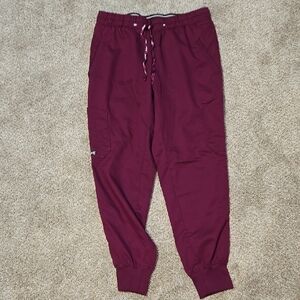 Women's Greys Anatomy Scrub Pants in Burgundy Jogger Style